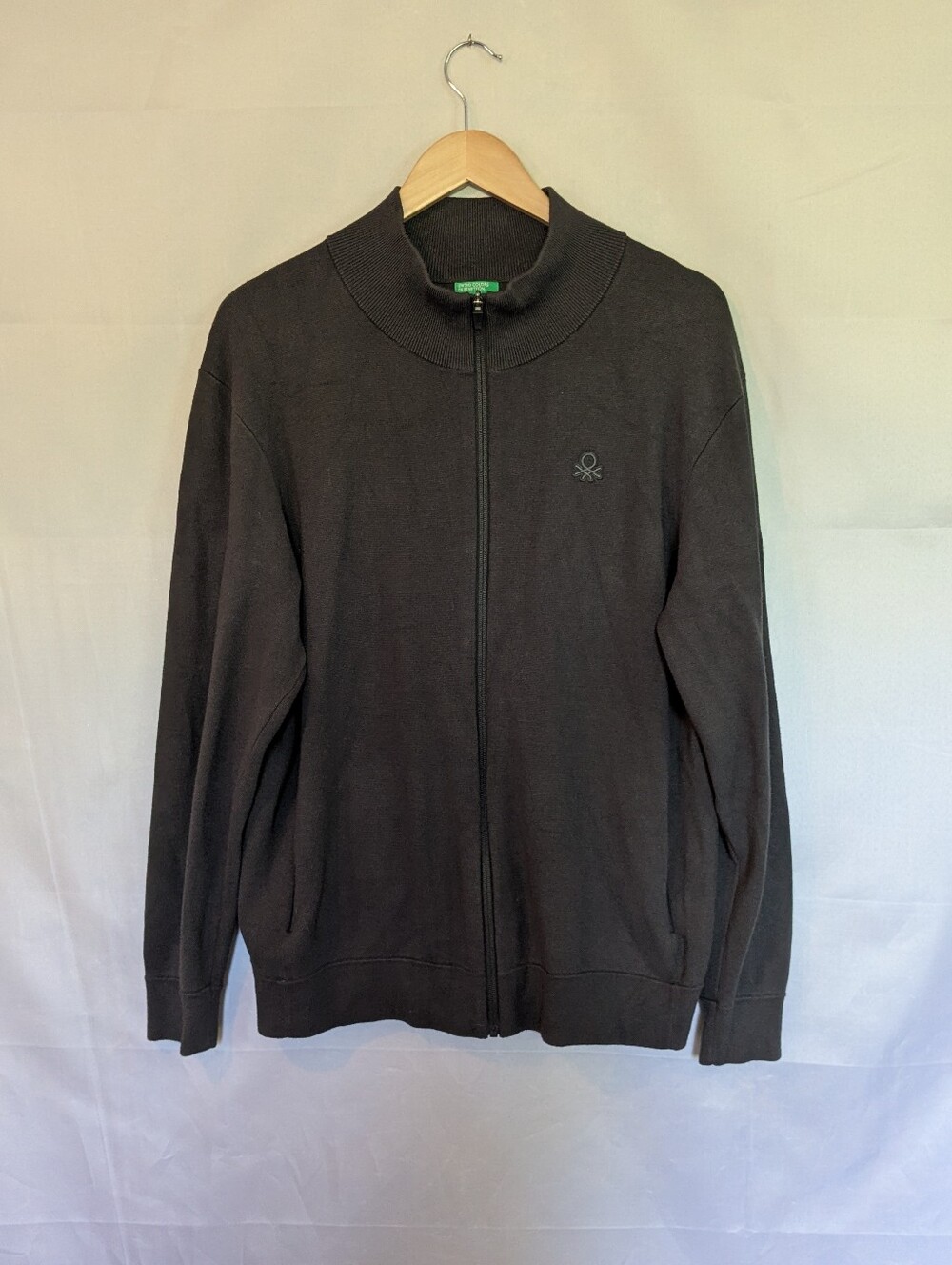 United Colors of Benetton Knit Full Zip Cardigan Sweater Charcoal Grey Large